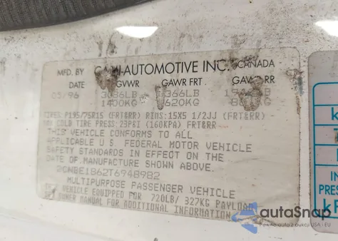 1996 Geo Tracker из США, поврежденный, VIN 2CNBE1862T6948982